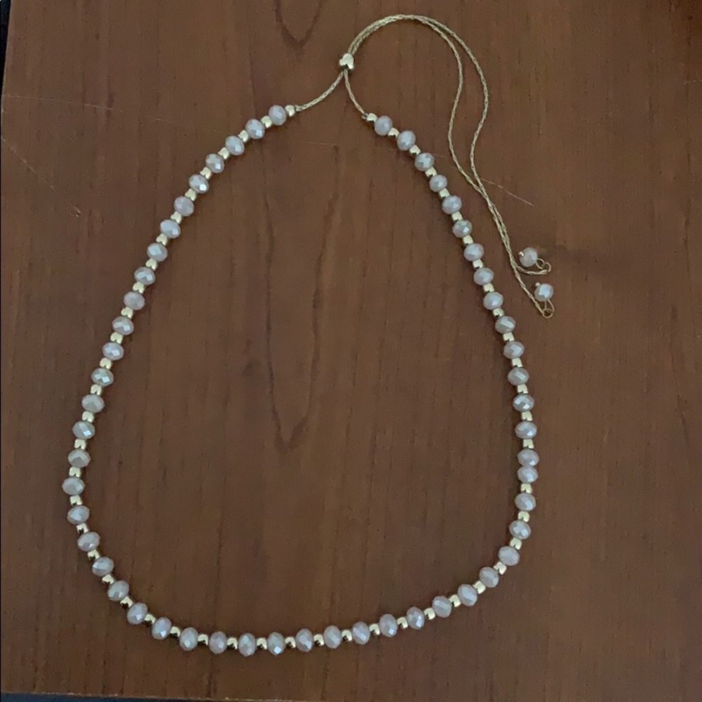 Soft Pink Beaded Gold Necklace